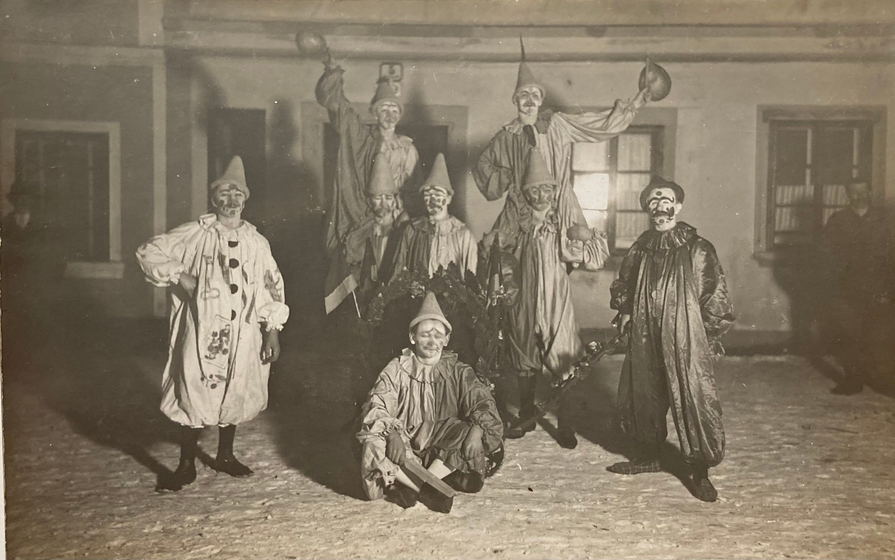 Vintage RPPC of clowns, ca. 1920's.