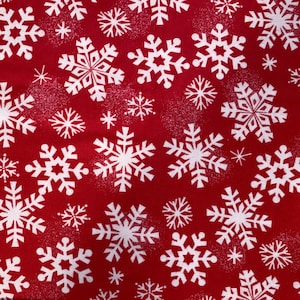 Snowflake Flannel Fabric: Red Winter Cotton Quilting Material
