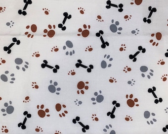 Dog Paws and Bones print poly/cotton crafting sewing fabric