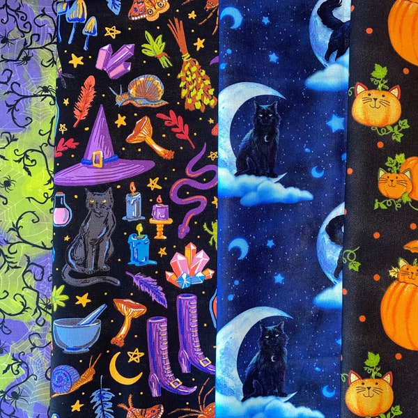 Halloween Fabrics (6 choices) witch cat quilting crafting sewing fabric