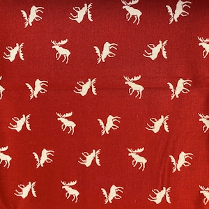 Moose fabric red Christmas cotton quilting crafting sewing fabric