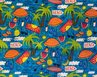 Beach Fabric seaside blue cotton quilting crafting sewing fabric