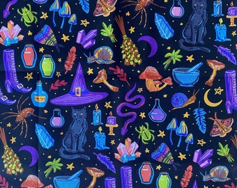 Halloween Fabric witch cat quilting crafting sewing fabric - You Pick