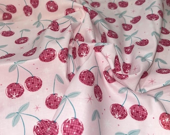 Disco Ball Cherry Fabric pink cotton quilting craft sewing fabric