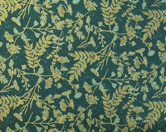 Green Metallic Fabric vine cotton quilting sewing crafting fabric