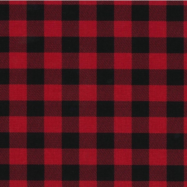 Red and Black Flannel fabric buffalo plaid check Christmas cotton quilting crafting sewing Flannel fabric