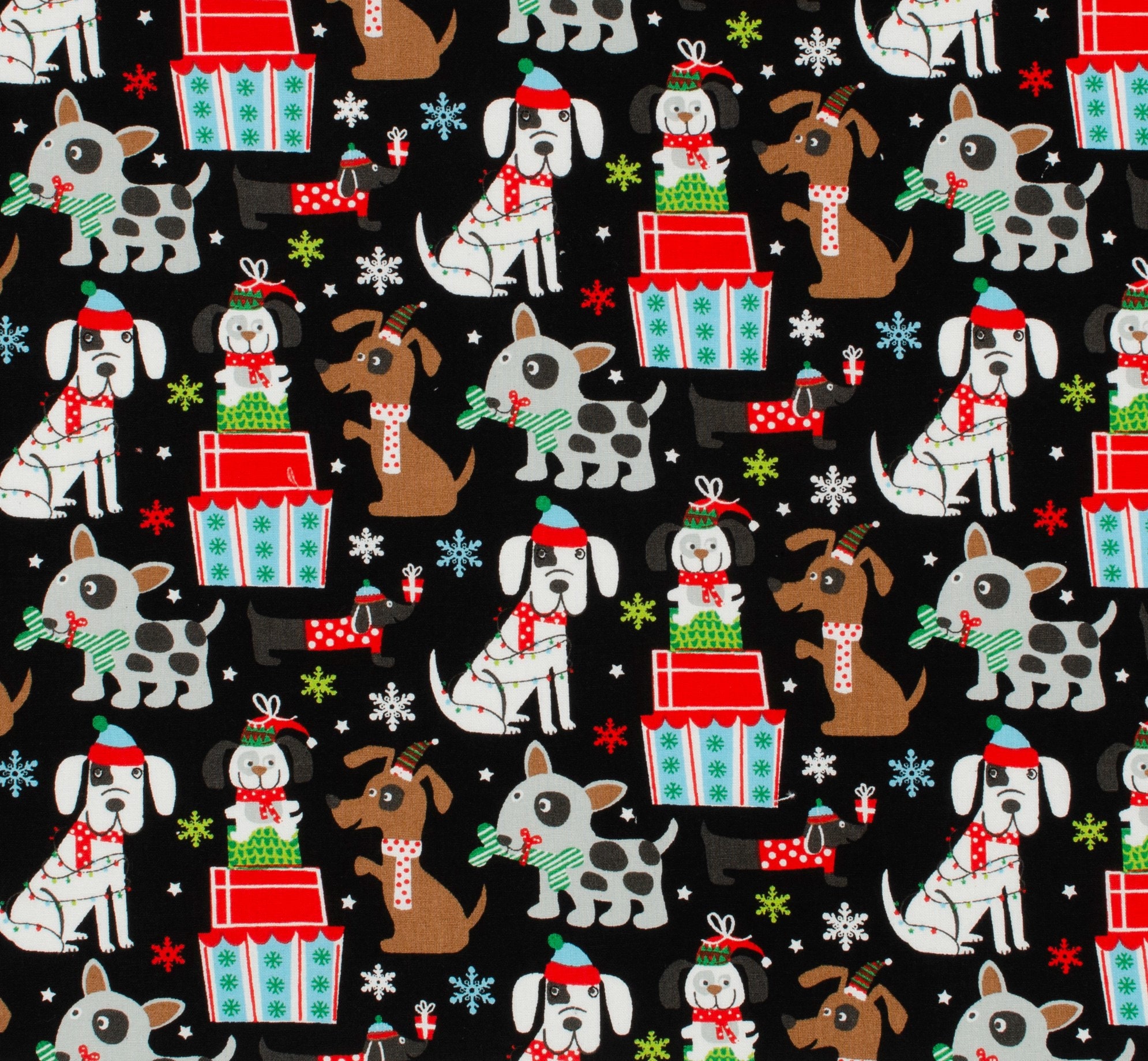 Dog fabric FQ holiday Christmas dogs presents cotton quilting Etsy