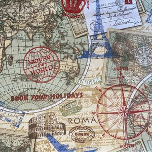 World Map travel cotton quilting crafting sewing fabric