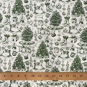 Christmas Toys & Trees Fabric green quilting cotton sewing craft fabric