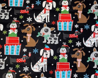 Christmas dogs fabric presents cotton quilting crafting sewing fabric