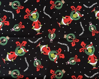 Grinch Fabric wreath black cotton quilt craft sewing fabric