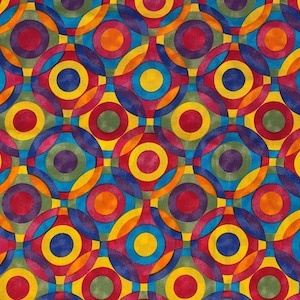Geometric Rainbow Fabric circles cotton quilting crafting sewing fabric