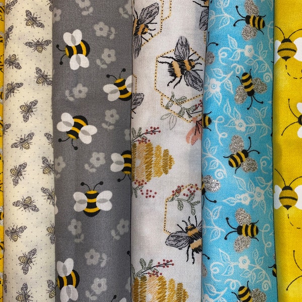 Bee fabric (5 choices) cotton quilting crafting sewing fabric