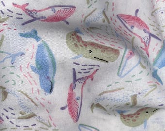Whale Fabric pastel cotton quilting sewing fabric