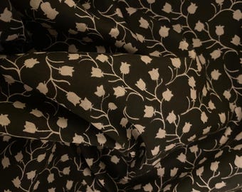 Dark Brown Floral Fabric tan mauve vine cotton quilt craft sewing fabric