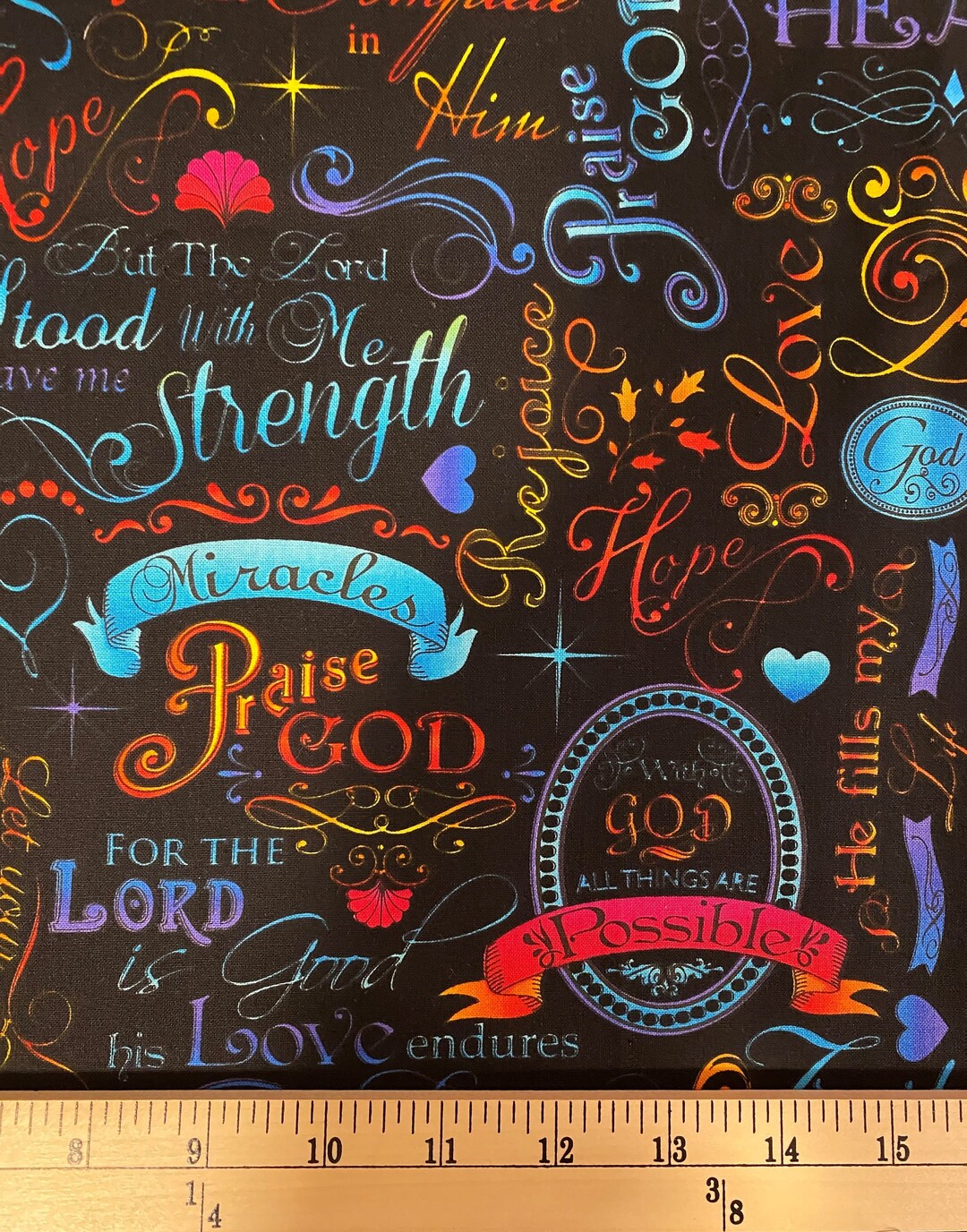 Religious Fabric 2 Choices Faith Words Cotton Quilting Crafting Fabric