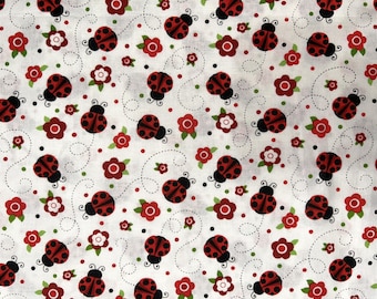 Red Ladybug Fabric white quilting craft sewing fabric