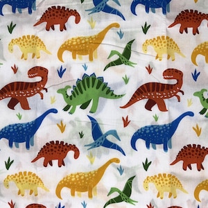 Dinosaur Fabric white colorful poly cotton craft sewing fabric