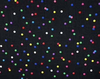 Color Dots on Black cotton quilting sewing crafting fabric
