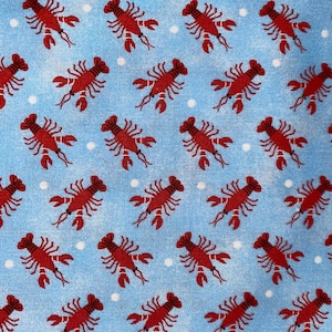 Red Lobsters and Dots Fabric blue quilting cotton craft sewing fabric