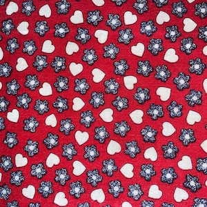 Red Hearts & Blue Flowers Flannel fabric premium quilt craft sewing fabric