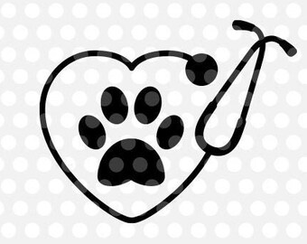 Paw Print Stethoscoop SVG Vet Nurse Veterinair Hart Hond Kat Liefde Paw Cut Bestand T-Shirt Digitaal Download Clipart Cricut Silhouet Pawprint