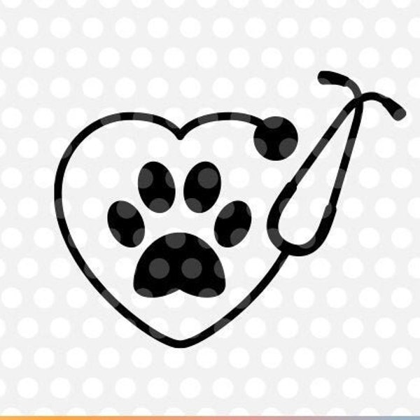 Paw Print Stethoscope SVG Vet Nurse Veterinary Heart Dog Cat Love Paw Cut File T- Shirt Digital Download Clipart Cricut Silhouette Pawprint