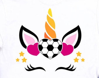 Soccer Unicorn SVG Instant Download File Unicorn Face Soccer Girl Baseball Svg Cricut Silhouette Cut File dxf eps Soccer heart Football