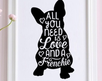 Franse Bulldog SVG silhouet ontwerp Frenchie liefde Instant Download T-shirt Cricut silhouet snijden bestand, svg dxf eps cadeau idee verjaardagscadeau
