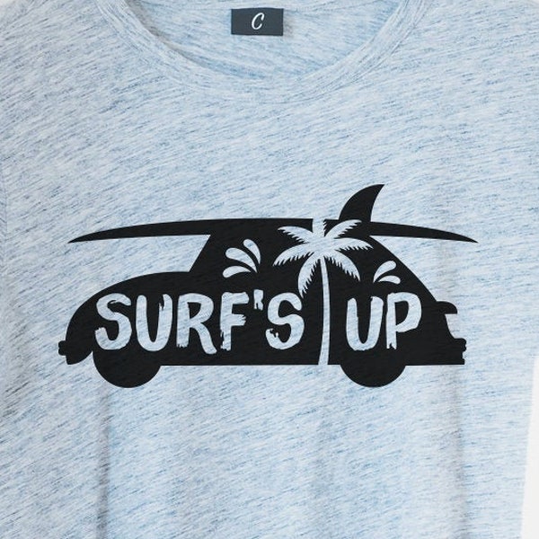 Surf's Up Beetle Surfboard SVG Design Instant Download Cricut Silhouette Cut File png Beach Fun Vacation Surfer Hawaii Hang Loose Palm Tree