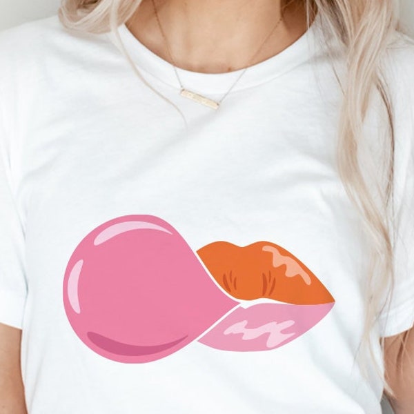 Bubblegum Bubble Kiss SVG Lips Kiss Bubble Gum Cut Files T-Shirt Clipart Printable Cricut Silhouette Best Friends Gift Sublimation files