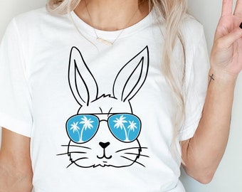 Cool Bunny Sunglasses Palm Trees SVG Easter Bunny Hopster Cut File T-Shirt File Download Clipart Cricut Silhouette Sublimation png Cut File