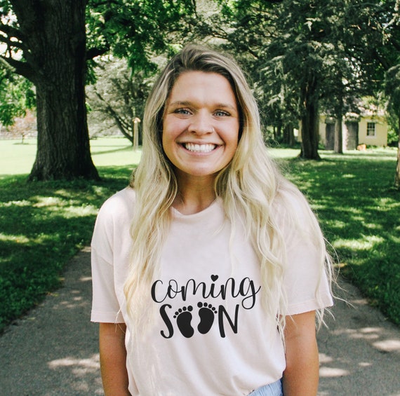 Womens Coming Soon Baby Feet Pregnancy Reveal T-Shirt Womens Coming Soon Baby Feet Pregnancy Reveal T-Shirt