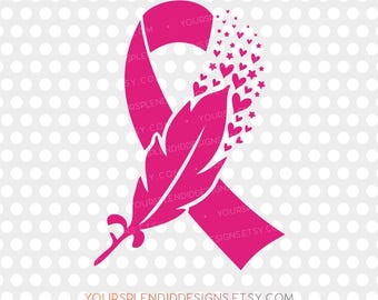 Breast Cancer Awareness Ribbon met veren, in oktober dragen we roze, borstkankerpreventiemaand, Team Pink Ribbon