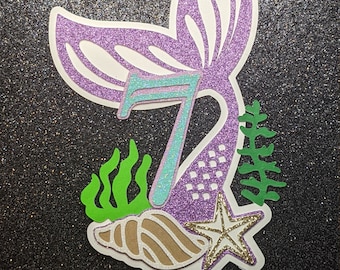 Mermaid Birthday Cake Topper, Under The Sea Birthday, Girls Birthday Party, Mermaid DIY Décor, Mermaid Glitter, Mermaid Tail Cake Topper