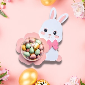 Easter Bunny With Flower Ornament, Cut File Bunny Ornament, Easter Bunny Candy Holder, Bunny Ornament SVG, Baby Bunny, Ornamento Para Dulces