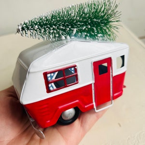 Mini Metal Camper Fairy garden RV winter outdoor cake topper camper terrarium tray decor woodland beach Christmas centerpiece road trip