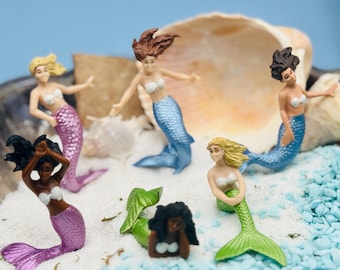 Beach Fairy Garden mermaid girl birthday party cake topper Sand coral terrarium Beach Wedding girl mini coastal diorama ocean centerpiece