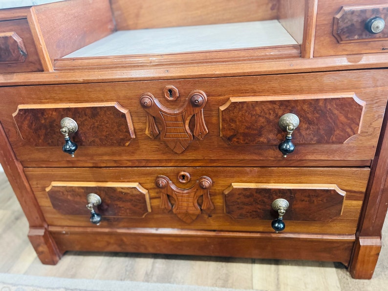 Vintage Victorian Eastlake Marble Top Wood Dresser With Ornate Etsy
