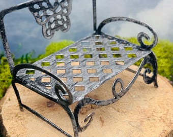 Banco de mariposas de metal para jardín de hadas, muebles para casa de muñecas, terrario, ventana, planta, regalo, miniatura, jardín al aire libre, bosque, decoración para tarta, casa del lago