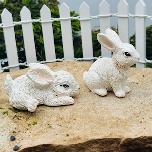 Fairy garden miniature rabbits dollhouse accessories bunny woodland cake topper Terrarium Garden Decor enchanted cute animal forest friends