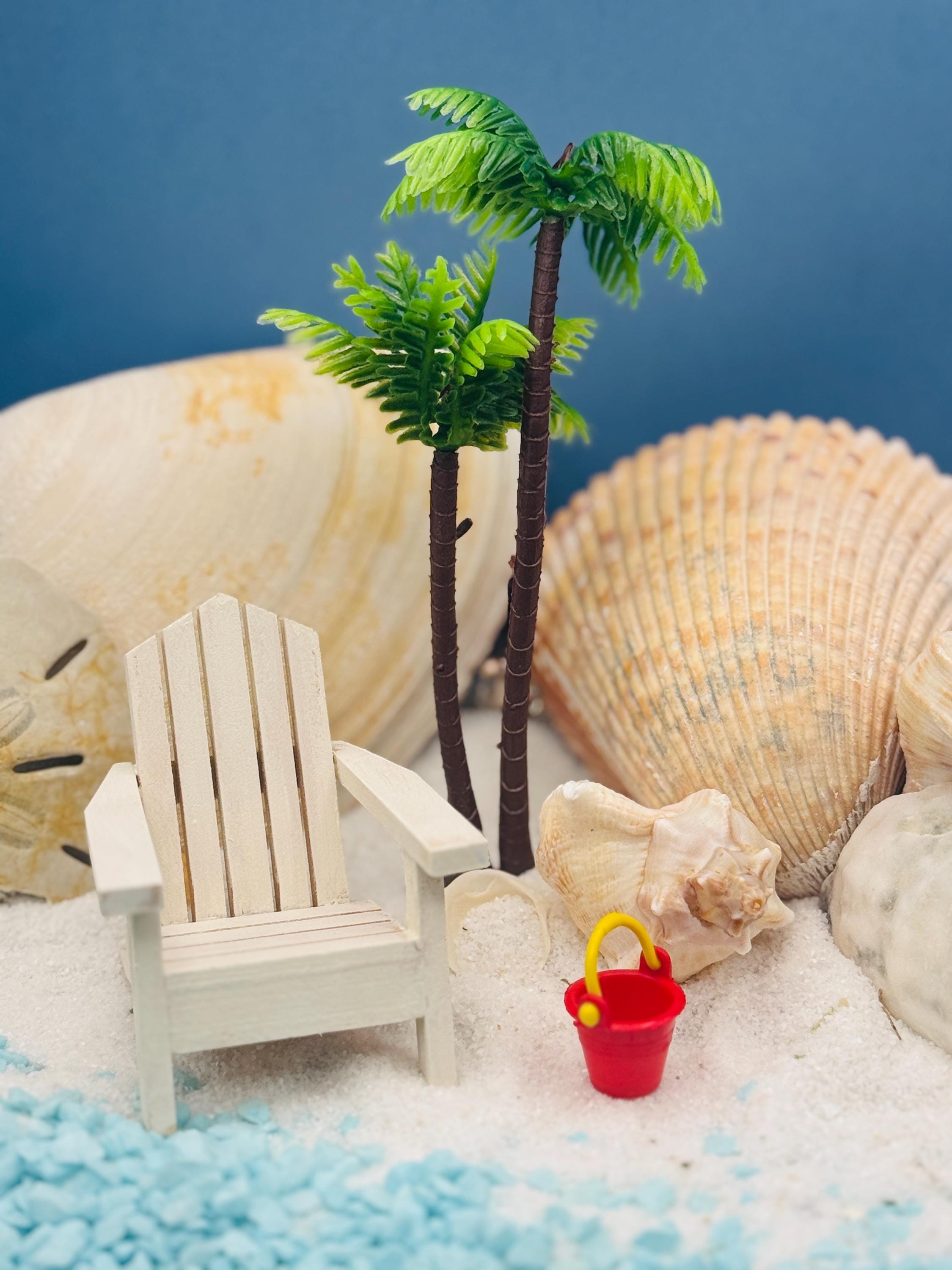 Tropical mini Beach Wedding-Cake Topper-Miniatures-lake house-coastal decor-ocean-gardener gift-mom-Adirondack-planter- palm tree-sand-fairy