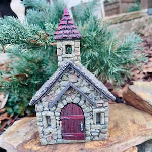 Fairy Stone House Church Cottage pixie magical girl birthday mini gift for mom gardener bunny spring wedding shower cake topper terrarium
