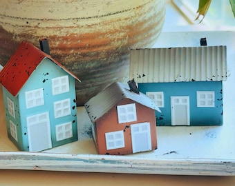 Miniature Beach House Cake Topper terrarium coastal seaside tray decor ocean birthday gift mom planter fairy garden rustic blue lake house
