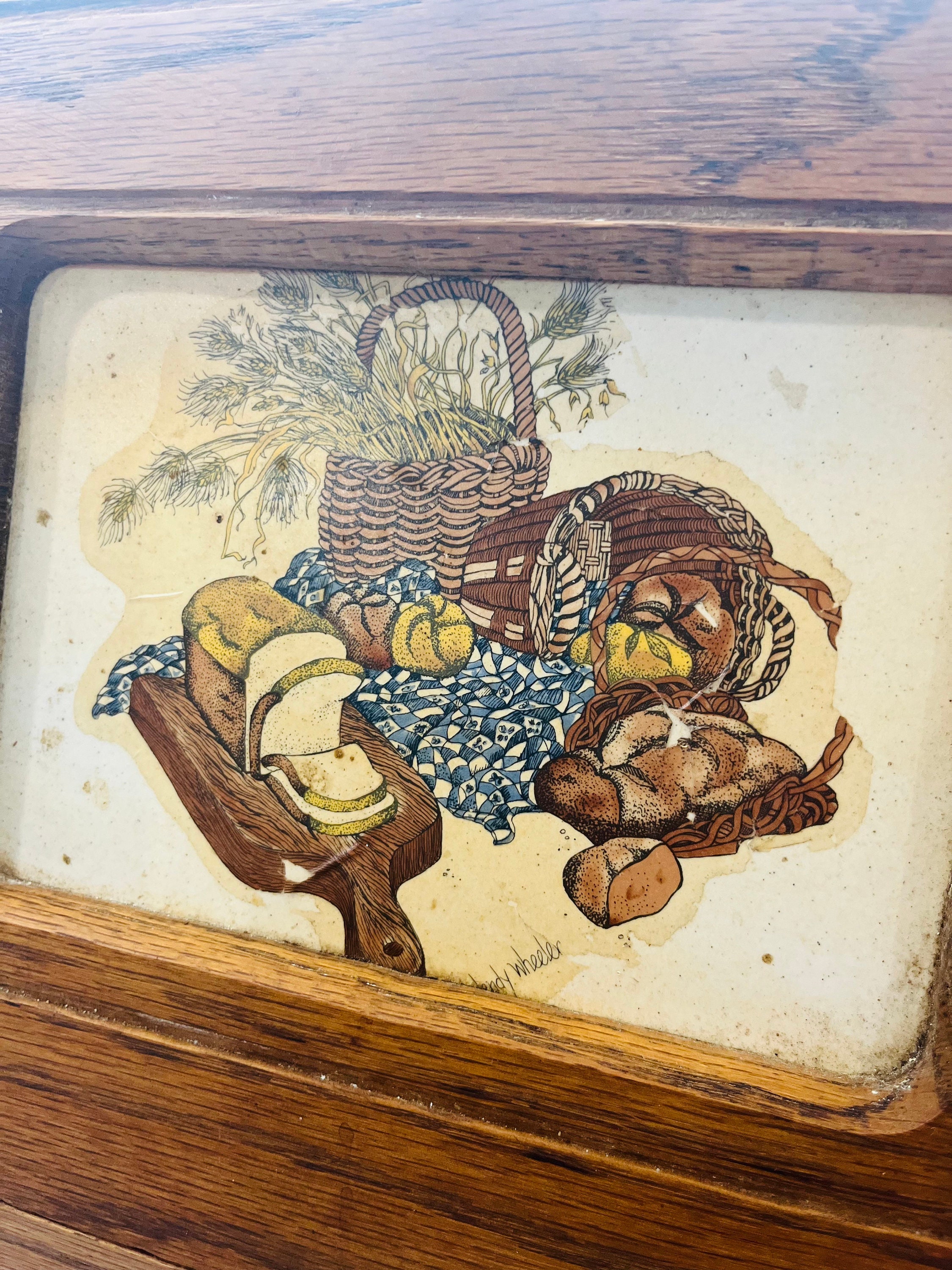 Vintage Wood Bread Box W/picture of Bread/wheat Etsy