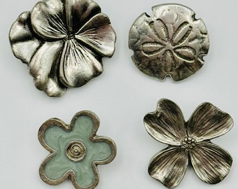 Genuine Dan Forth Pewter Buttons - Blue Flower Pansy Dogwood bloom-garden- sand dollar-beach- ocean -sewing supply- craft- crochet- jewelry