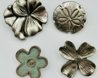 Genuine Dan Forth Pewter Buttons - Blue Flower Pansy Dogwood bloom-garden- sand dollar-beach- ocean -sewing supply- craft- crochet- jewelry