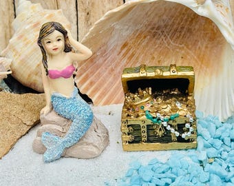 Beach Fairy Garden mermaid Sand Castle Cake Topper coastal ocean diorama birthday gift tray decor summer party seaside lake fish terrarium