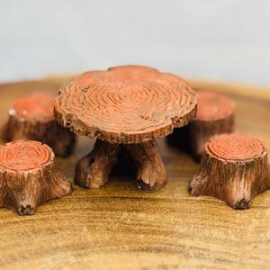 Fairy Garden miniatures tree stump Table Chairs Koi Pond Terrarium diorama Garden Gift woodland Cake topper Potted Plant fish pond outdoor