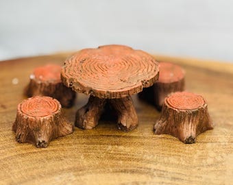 Miniatur-Feengarten, Baumstumpf, Tisch, Stühle, Koiteich, Terrarium, Diorama, Gartengeschenk, Wald, Tortenaufsatz, Topfpflanze, Fischteich, Außenbereich